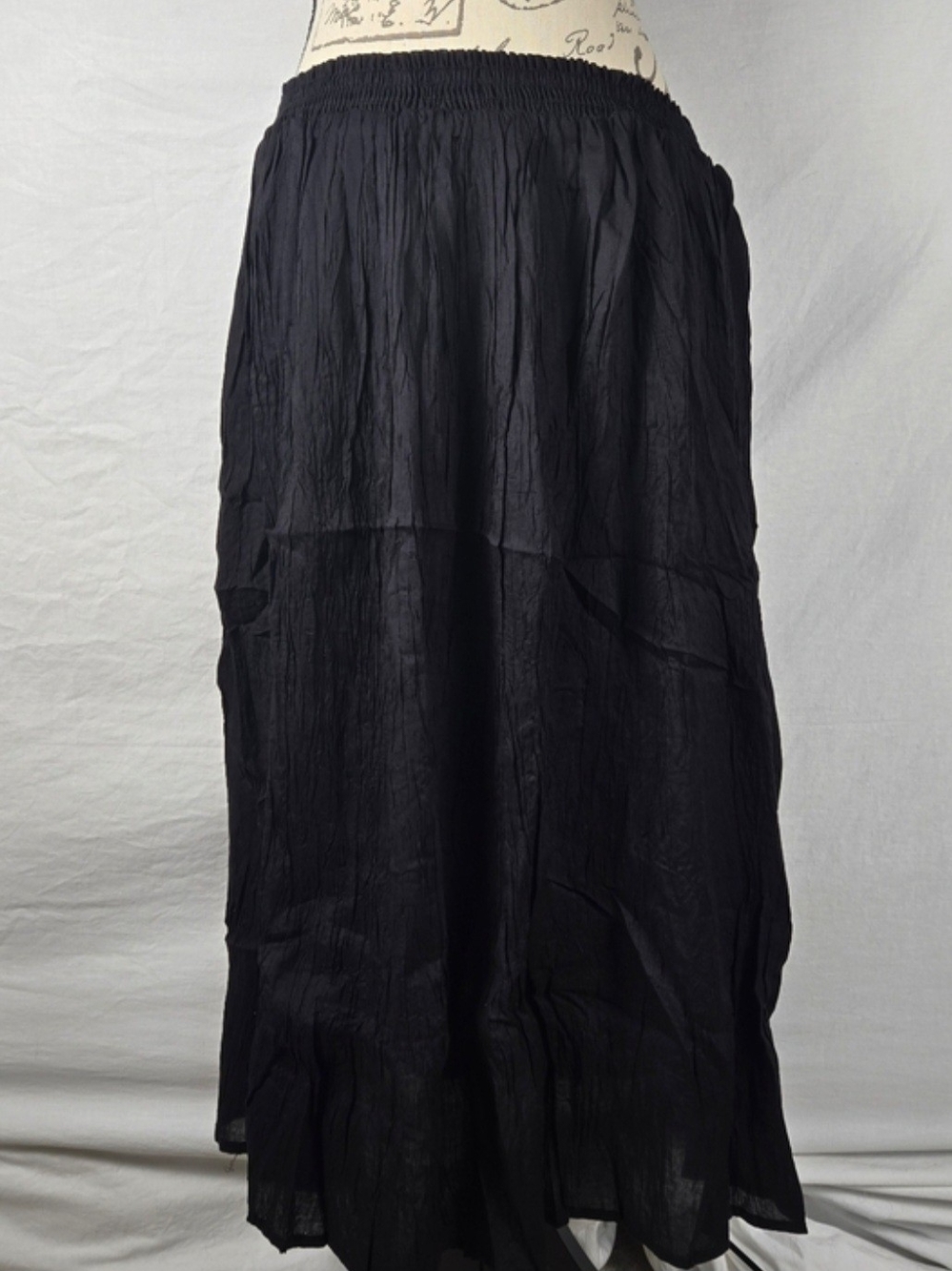 Chaudry Black Cotton Tiered Maxi Skirt Boho Peasant Crinkle M